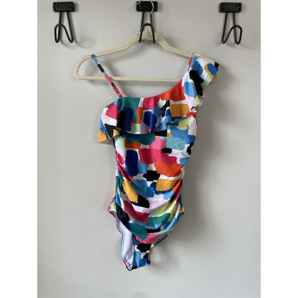 Tempt Me Women's One Shoulder Ruffle One Piece Swimsuit Multicolor Ex Small NWT - Picture 1 of 7